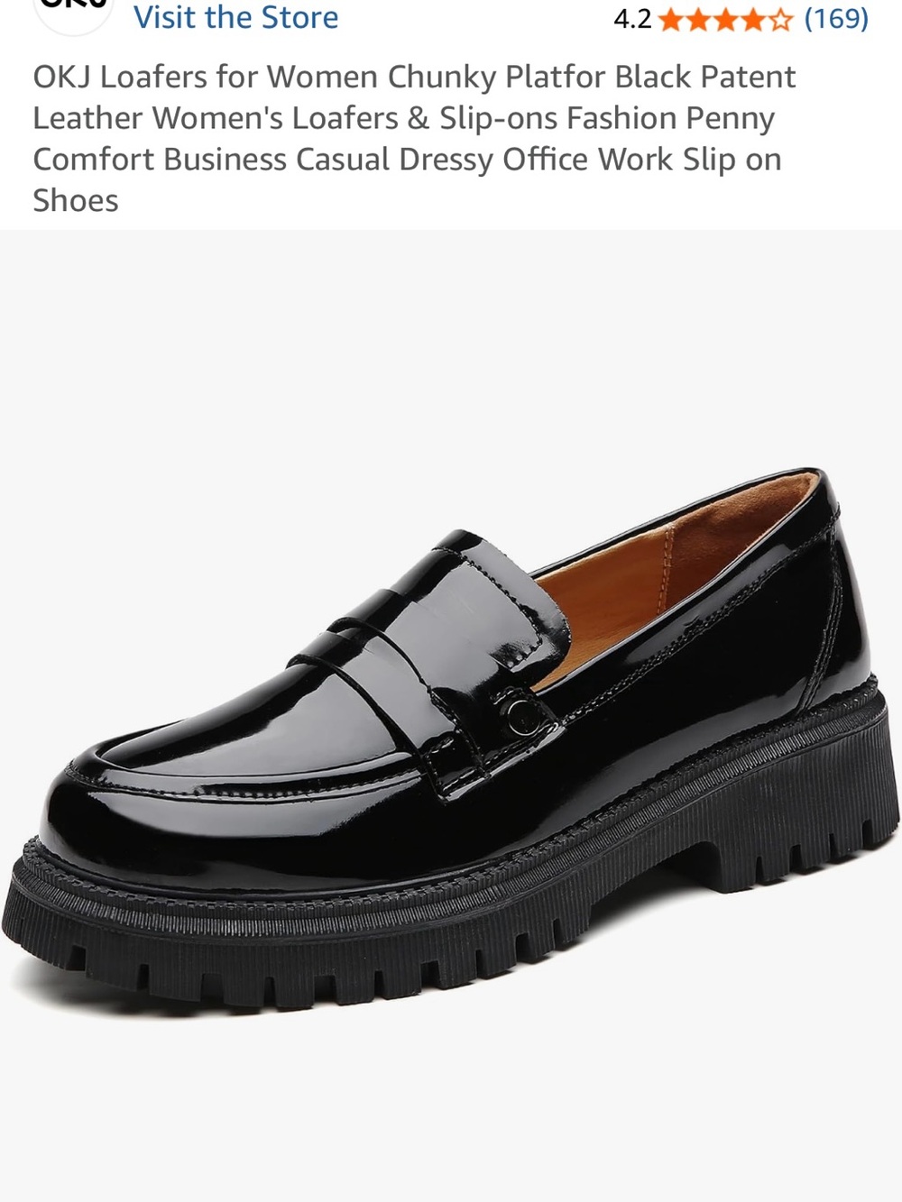 Black Patent Chunky Platform Loafers for Women
